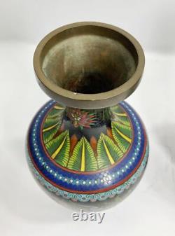Pair 19th c Antique CHINESE QING Cloisonne Dragon vases signed