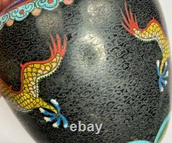 Pair 19th c Antique CHINESE QING Cloisonne Dragon vases signed