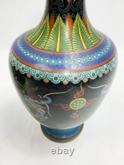 Pair 19th c Antique CHINESE QING Cloisonne Dragon vases signed