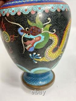 Pair 19th c Antique CHINESE QING Cloisonne Dragon vases signed
