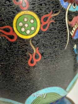 Pair 19th c Antique CHINESE QING Cloisonne Dragon vases signed