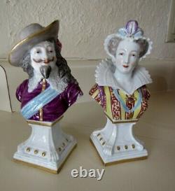 Pair 19th c Antique Signed CAPODIMONTE Fine Porcelain Man & Woman Bust Figurines