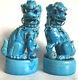 Pair (2) Antique Chinese Foo Dogs Shi Lions Turquoise Glaze Figurechinese Mark