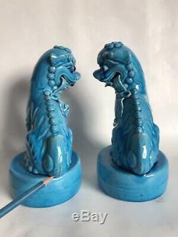 Pair (2) Antique Chinese Foo Dogs Shi Lions Turquoise Glaze FigureCHINESE MARK