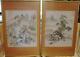 Pair 2 Antique Chinese Signed Scroll Landscape Silk Watercolor Painting Framed