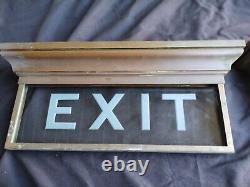 Pair 2 Antique Exit light Signs Etched Glass Bronze Bank Office Circa 1915