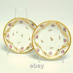 Pair (2) Antique French Le Courtille Small Bowls, Flowers & Gold Gilt, Signed