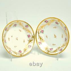 Pair (2) Antique French Le Courtille Small Bowls, Flowers & Gold Gilt, Signed