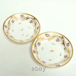 Pair (2) Antique French Le Courtille Small Bowls, Flowers & Gold Gilt, Signed