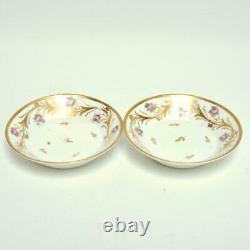 Pair (2) Antique French Le Courtille Small Bowls, Flowers & Gold Gilt, Signed
