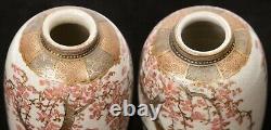 Pair 2 Antique Japanese Meiji Period Satsuma Vases Women Earthenware Pottery Old