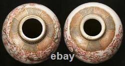 Pair 2 Antique Japanese Meiji Period Satsuma Vases Women Earthenware Pottery Old