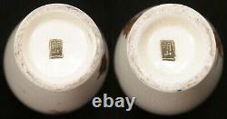 Pair 2 Antique Japanese Meiji Period Satsuma Vases Women Earthenware Pottery Old