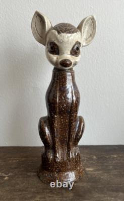 Pair 2 Antique Sewer Tile Folk Art Deer Signed Ohio 1930s 40s Bambi Provenance