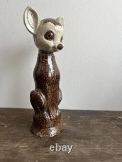 Pair 2 Antique Sewer Tile Folk Art Deer Signed Ohio 1930s 40s Bambi Provenance
