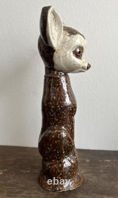 Pair 2 Antique Sewer Tile Folk Art Deer Signed Ohio 1930s 40s Bambi Provenance