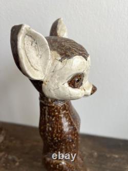 Pair 2 Antique Sewer Tile Folk Art Deer Signed Ohio 1930s 40s Bambi Provenance