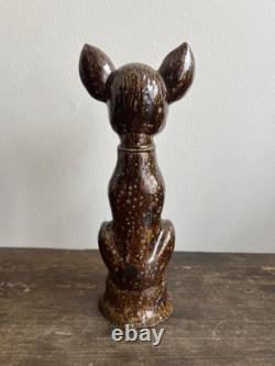 Pair 2 Antique Sewer Tile Folk Art Deer Signed Ohio 1930s 40s Bambi Provenance