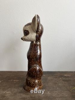 Pair 2 Antique Sewer Tile Folk Art Deer Signed Ohio 1930s 40s Bambi Provenance