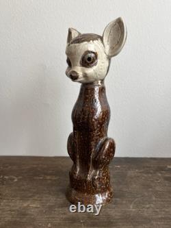Pair 2 Antique Sewer Tile Folk Art Deer Signed Ohio 1930s 40s Bambi Provenance