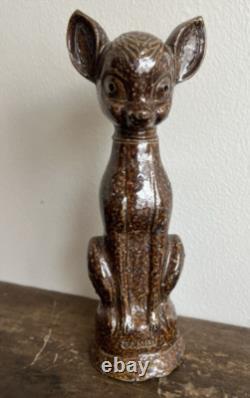 Pair 2 Antique Sewer Tile Folk Art Deer Signed Ohio 1930s 40s Bambi Provenance