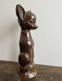 Pair 2 Antique Sewer Tile Folk Art Deer Signed Ohio 1930s 40s Bambi Provenance