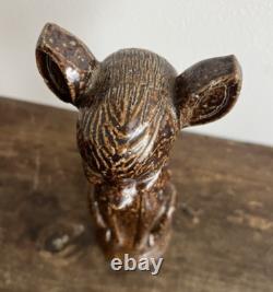 Pair 2 Antique Sewer Tile Folk Art Deer Signed Ohio 1930s 40s Bambi Provenance
