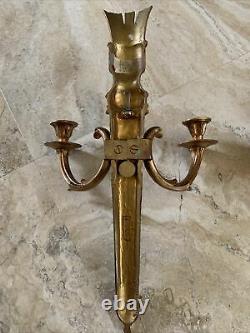 Pair (2) PALLADIO Italian Neoclassic Gold Gilt Metal Wall Candle Sconces Signed