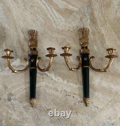 Pair (2) PALLADIO Italian Neoclassic Gold Gilt Metal Wall Candle Sconces Signed