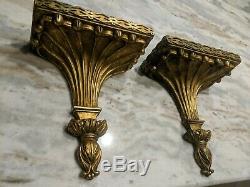Pair 2 Signed Antique Friedman Brothers F. B. Ny Wall Shelves Gold Guilt Gesso