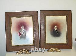 Pair @ 2 Signed Gossens 1911 Antique Painting on Porcelain Plaque 7.5 x 5.5