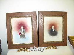 Pair @ 2 Signed Gossens 1911 Antique Painting on Porcelain Plaque 7.5 x 5.5