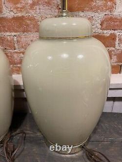 Pair 2- Vintage MC Mid Century 26.5 Asian Ginger Jar Hand Painted Lamp Signed