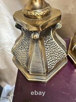 Pair (2) Vintage Tall Middle Eastern Hammered Brass Look Table Lamps Boho