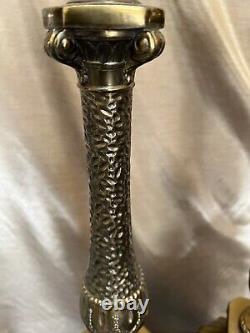 Pair (2) Vintage Tall Middle Eastern Hammered Brass Look Table Lamps Boho