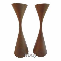 Pair 7 Mid-Century Signed Rude Osolnik Hand-Turned Walnut Candlesticks