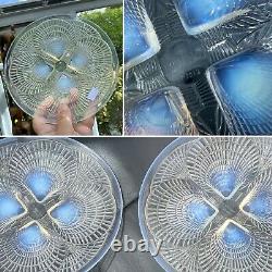 Pair 8 Antique Art Deco Rene Lalique Signed Opalescent Plates Coquille French