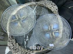 Pair 8 Antique Art Deco Rene Lalique Signed Opalescent Plates Coquille French