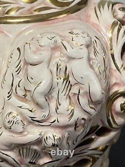 Pair 942 WCI Capodimonte Italy Hand Painted Porcelain Lamps Cherubs Signed 33