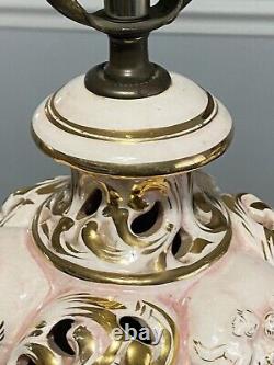 Pair 942 WCI Capodimonte Italy Hand Painted Porcelain Lamps Cherubs Signed 33