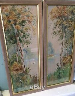 Pair ANTIQUE 1912 WATER COLOUR PAINTINGS SIGNED R B WRIGHT ARCA BIRDS