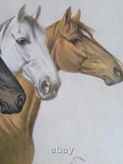 Pair ANTIQUE German Equestrian Horses Prints Signed Barth Titled Horse Heads