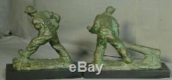 Pair Alexandre Kelety Male Sculptures BRONZE Bulging Muscles Working Men French