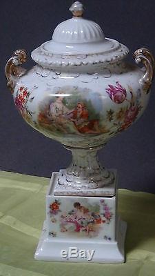 Pair Antique 1865 Austrian Porcelain Urns Signed By Boucher