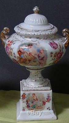 Pair Antique 1865 Austrian Porcelain Urns Signed By Boucher