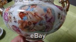 Pair Antique 1865 Austrian Porcelain Urns Signed By Boucher