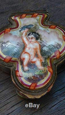 Pair Antique 18c Capo-de-monte Signed Porcelain Relief Cherubs Jewerly Boxes