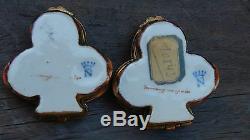 Pair Antique 18c Capo-de-monte Signed Porcelain Relief Cherubs Jewerly Boxes