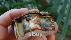 Pair Antique 18c Capo-de-monte Signed Porcelain Relief Cherubs Jewerly Boxes