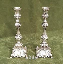 Pair Antique 19C Signed GAB Stockholm Swedish Scandinavian Silver Candlesticks